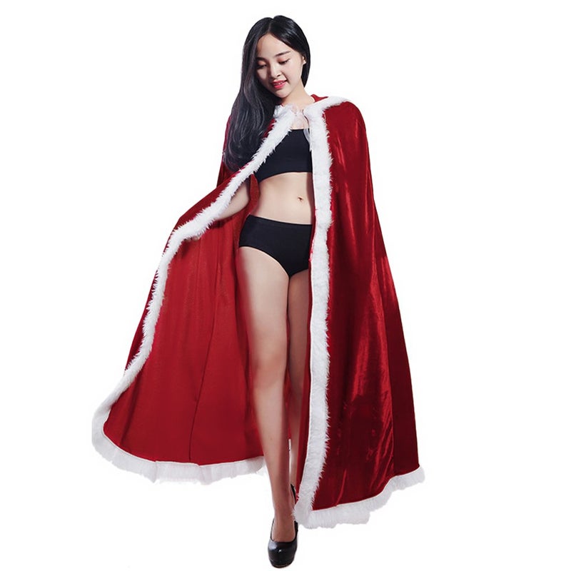 Holiberty Halloween Christmas Costumes Velvet Hooded Cloak Red Robe Mrs Santa Claus Costume Cape Xmas Fancy Dress Cloak for Women Girls - Image 5